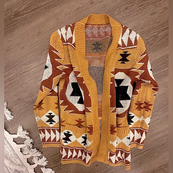 Aztec boho cardigan oversized sweater open in the front, geometric, size: small - Picture 4 of 6